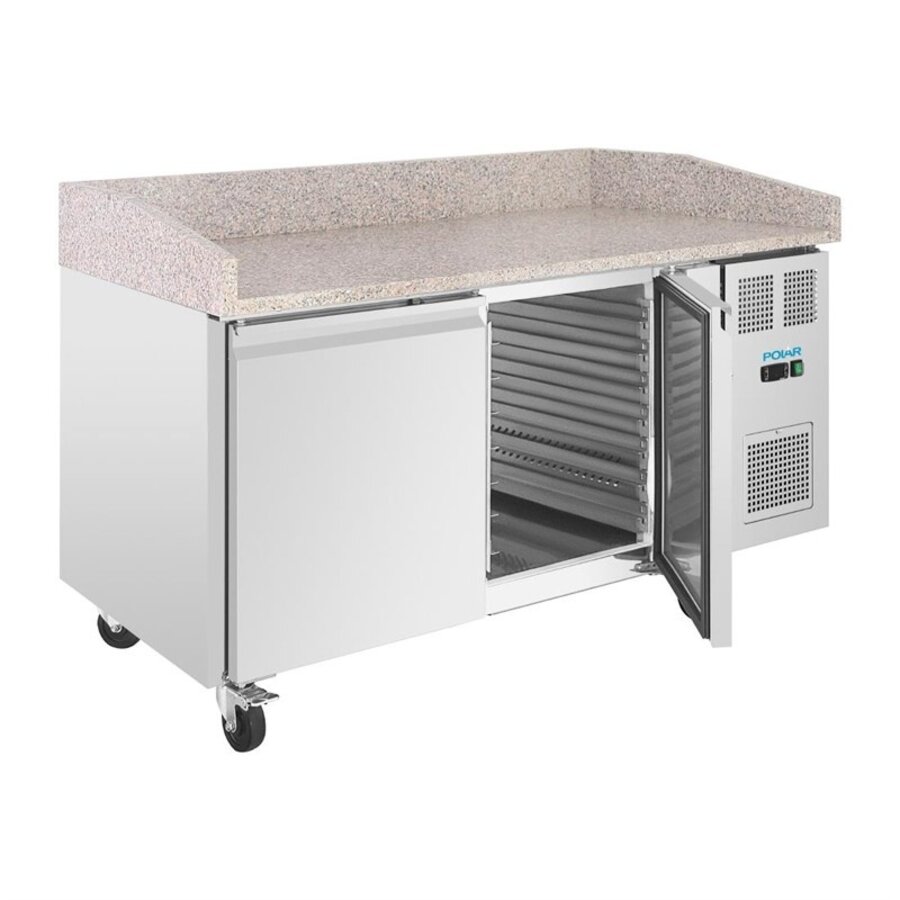 Pizza-Werkbank mit 2 Türen | 290 l | Edelstahl | Granitarbeitsplatte | A
