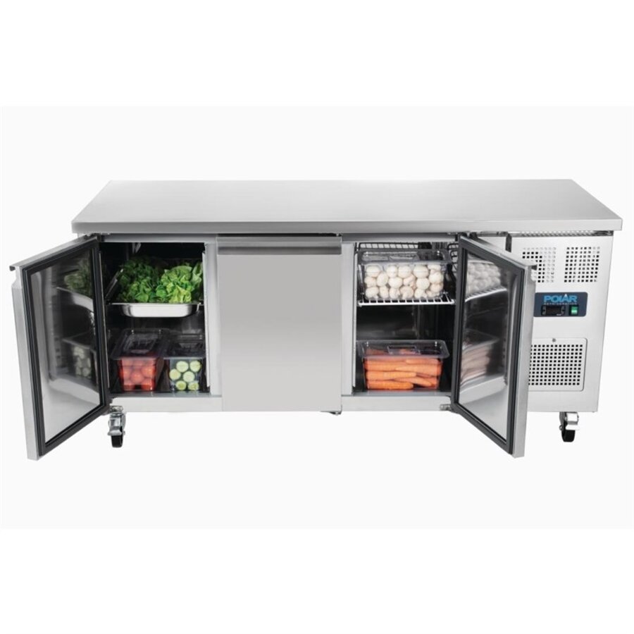 3-door Refrigerated Workbench | 417L | Stainless Steel | 85x179.5x70cm | A
