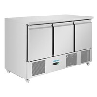 Polar U-Series 3-Door Saladette Refrigerated Counter 400L Stainless Steel – Catering Prep Refrigerator with GN Compatibility and Ventilation Cooling