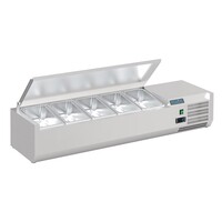 Auftisch-Vorbereitungskühlschrank 5x GN 1/4 | Edelstahl | 2–8 °C | 27x120x34 cm