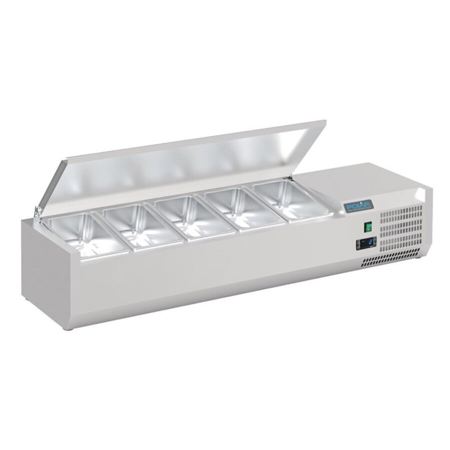 Auftisch-Vorbereitungskühlschrank 5x GN 1/4 | Edelstahl | 2–8 °C | 27x120x34 cm