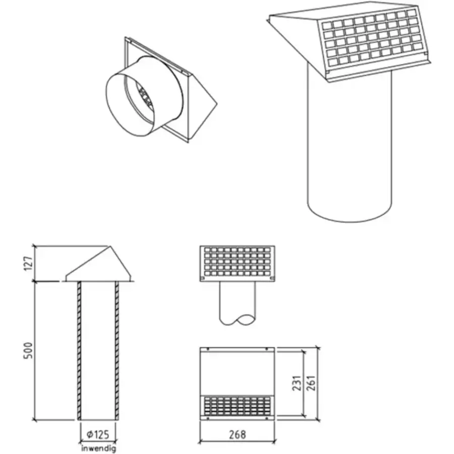 Thermoduct geveldoorvoer Ø125mm