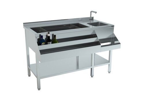  HorecaTraders Cocktailbar-Station 1400 | Edelstahl | 71,8 kg | 140 x 74 x 90 cm 