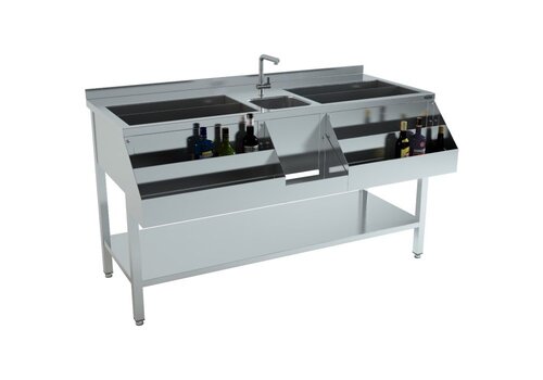  HorecaTraders Station de bar à cocktails 1600 | 81,2 kg | Acier inoxydable | Rail rapide | 160 x 74 x 90 cm 