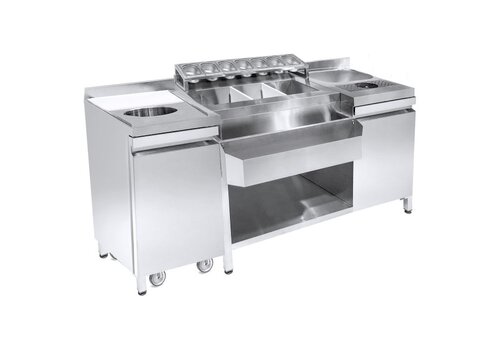  HorecaTraders Cocktailbar-Station | Edelstahl | 105 kg | Abfallbehälter | 179 x 70 x 87 cm 
