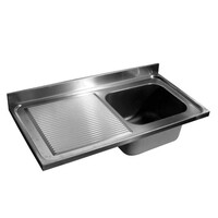 Spoeltafelblad 600 | 1 recht | Incl sifon en standpijp | RVS | 120x60x4cm