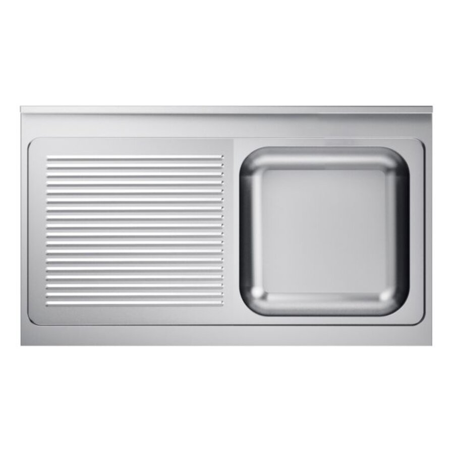 Sink table top 600 | 1 straight | Incl. siphon and standpipe | Stainless steel | 120x60x4cm