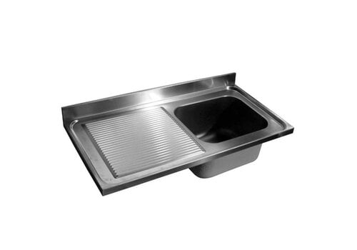  HorecaTraders Sink table top 600 | 2 right | Incl. siphon and standpipe | Stainless steel | 200x60x4cm 
