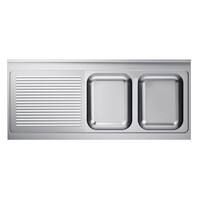 Spoeltafelblad 600 | 2 rechts | Incl sifon en standpijp | RVS | 200x60x4cm