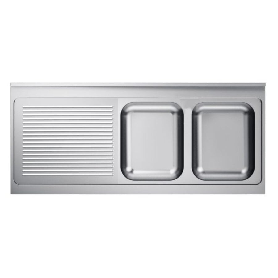 Sink table top 600 | 2 right | Incl. siphon and standpipe | Stainless steel | 200x60x4cm
