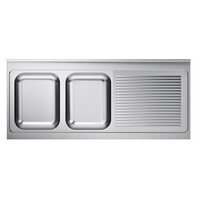 Évier de table 600 | 2 à gauche | Avec siphon et tuyau d'évacuation | Inox | 200 x 60 x 4 cm