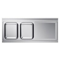 Sink table top 600 | 2 left | Incl. siphon and standpipe | Stainless steel | 200x60x4cm