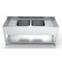 Spoeltafel 700 | Bodemschap | 2 midden | RVS | 200x70x85cm