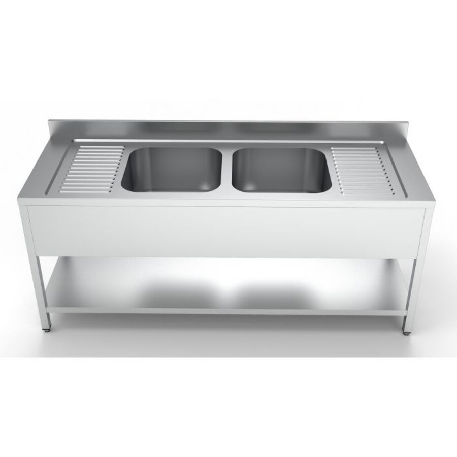 Spoeltafel 700 | Bodemschap | 2 midden | RVS | 200x70x85cm
