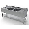 HorecaTraders Évier 700 | Étagère inférieure | 2 étagères centrales | Inox | 200 x 70 x 85 cm