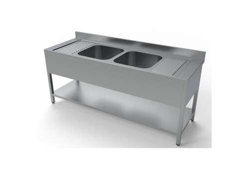  HorecaTraders Spoeltafel 700 | Bodemschap | 2 midden | RVS | 200x70x85cm 