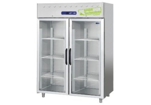  HorecaTraders Congélateur en acier inoxydable avec 2 portes vitrées 1403 litres 