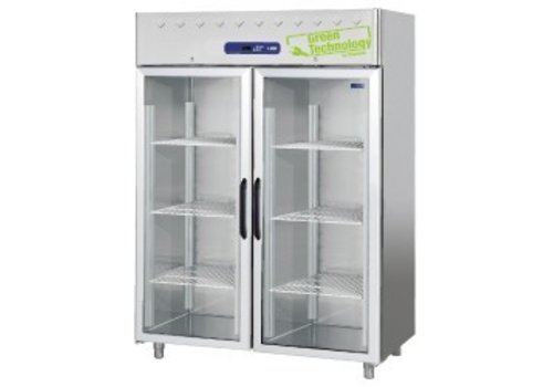  HorecaTraders Stainless Steel Freezer with 2 Glass Doors 1403 Liter 