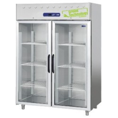  HorecaTraders Stainless Steel Freezer with 2 Glass Doors 1403 Liter 