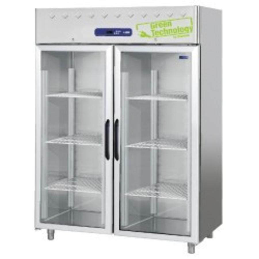 Congélateur en acier inoxydable avec 2 portes vitrées 1403 litres