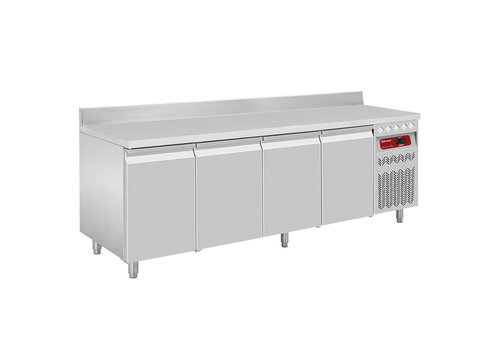  HorecaTraders Table réfrigérée avec paroi arrière | 4 portes | 550 L | 2260 x 700 x 866/960 (+85) mm 