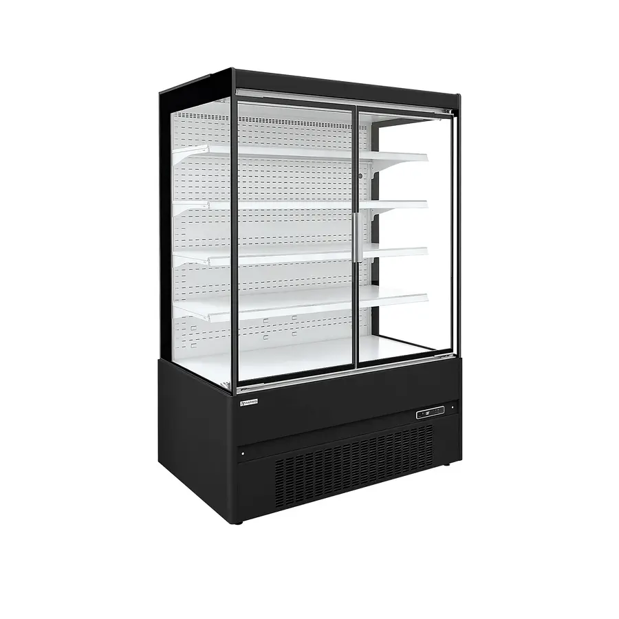 Glacière noire à plusieurs compartiments | 2 portes vitrées | 1312 x 630 x 1920 mm | 580 L