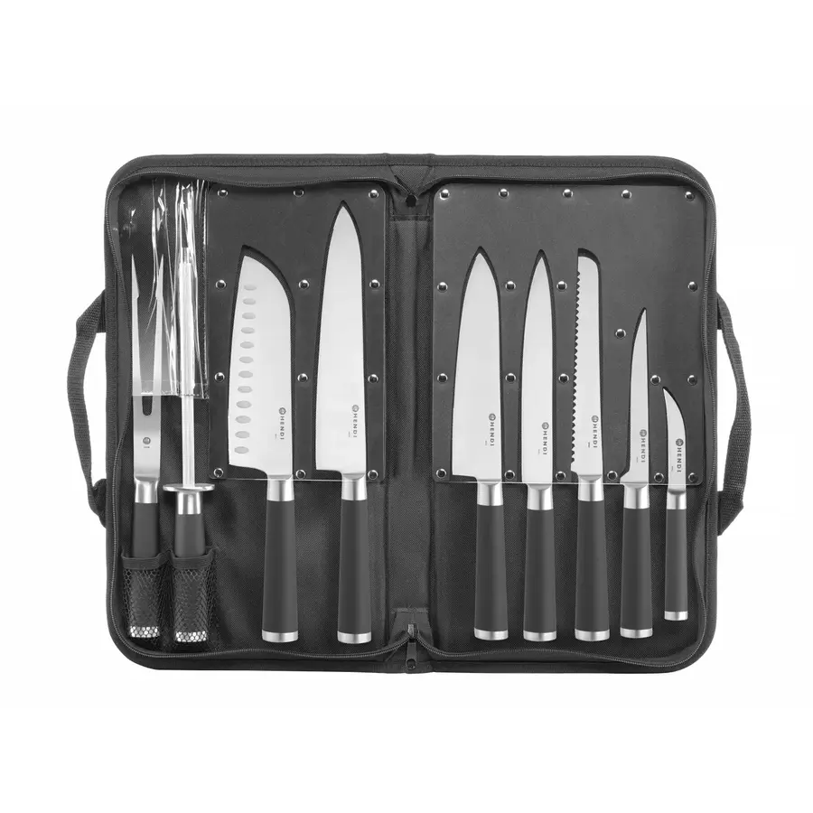 Coffret de couteaux professionnels 10 pièces | Acier inoxydable | Étui de transport inclus | 445 x 260 x 65 mm