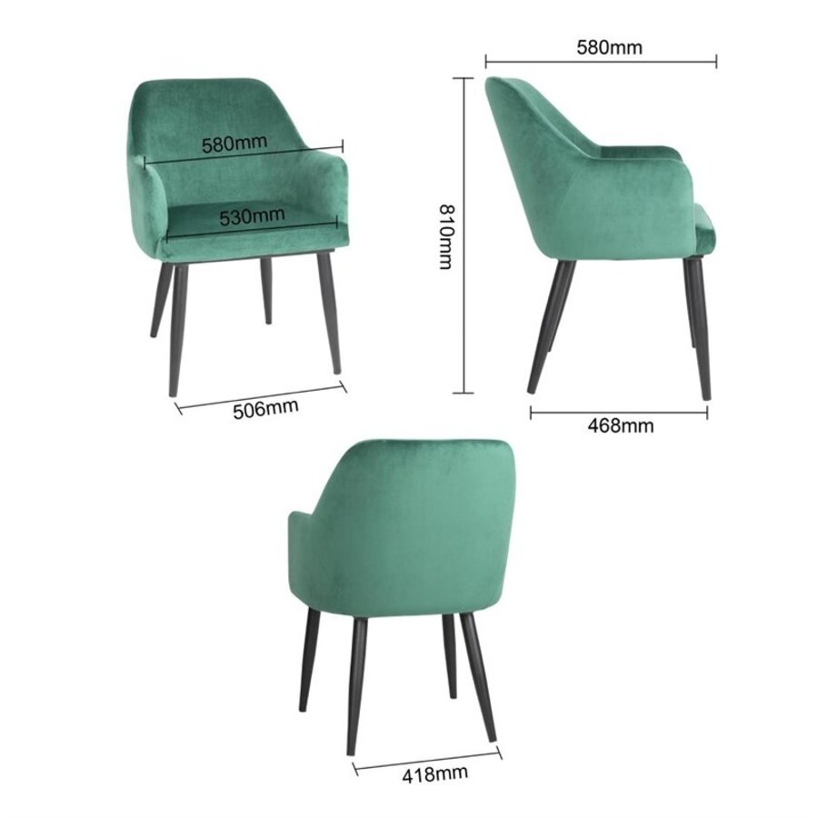 Fauteuils Lia en velours vert foncé – Ensemble de 2 fauteuils de luxe en velours