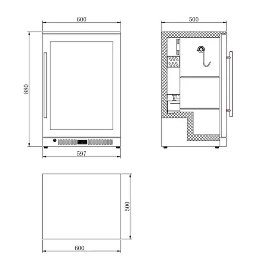 Reifeschrank | 138 l | Schwarz | 0 °C/+10 °C | Einstellbare Luftfeuchtigkeit | 60 x 50 x 90 (H) cm