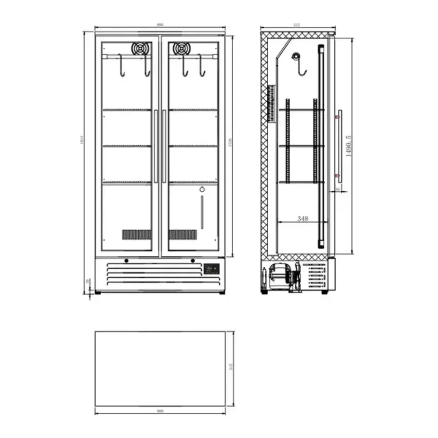 Trockenreife-Schrank | 458 l | Schwarz | 2 Türen | Türalarm | 90 x 51,5 x 182 (H) cm