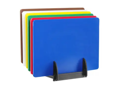  HorecaTraders Set of 6 HACCP Cutting Boards for Hospitality & Pastry – Including Rack 