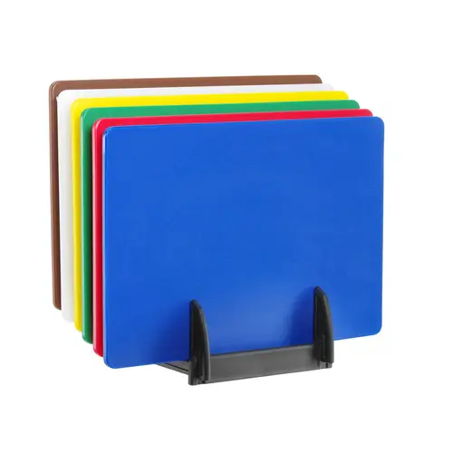  HorecaTraders Set of 6 HACCP Cutting Boards for Hospitality & Pastry – Including Rack 