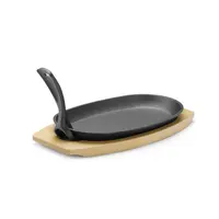 Schaal | Gietijzer | Met houten onderlegger en greep | Zwart | 28x14x(H)3cm