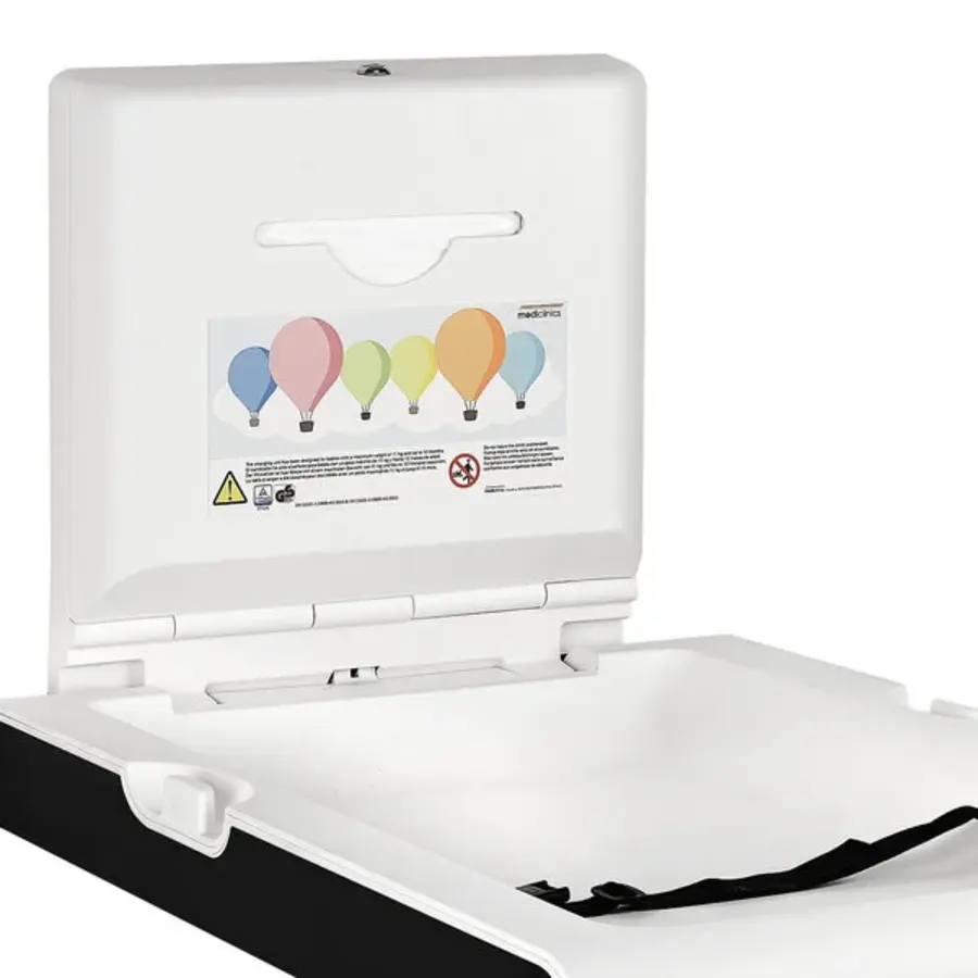 Wickeltisch | mediclinics | SCHWARZ | Klappbar (vertikal) | Antibakteriell | 55 x 10 / 89 x 48 (H) cm