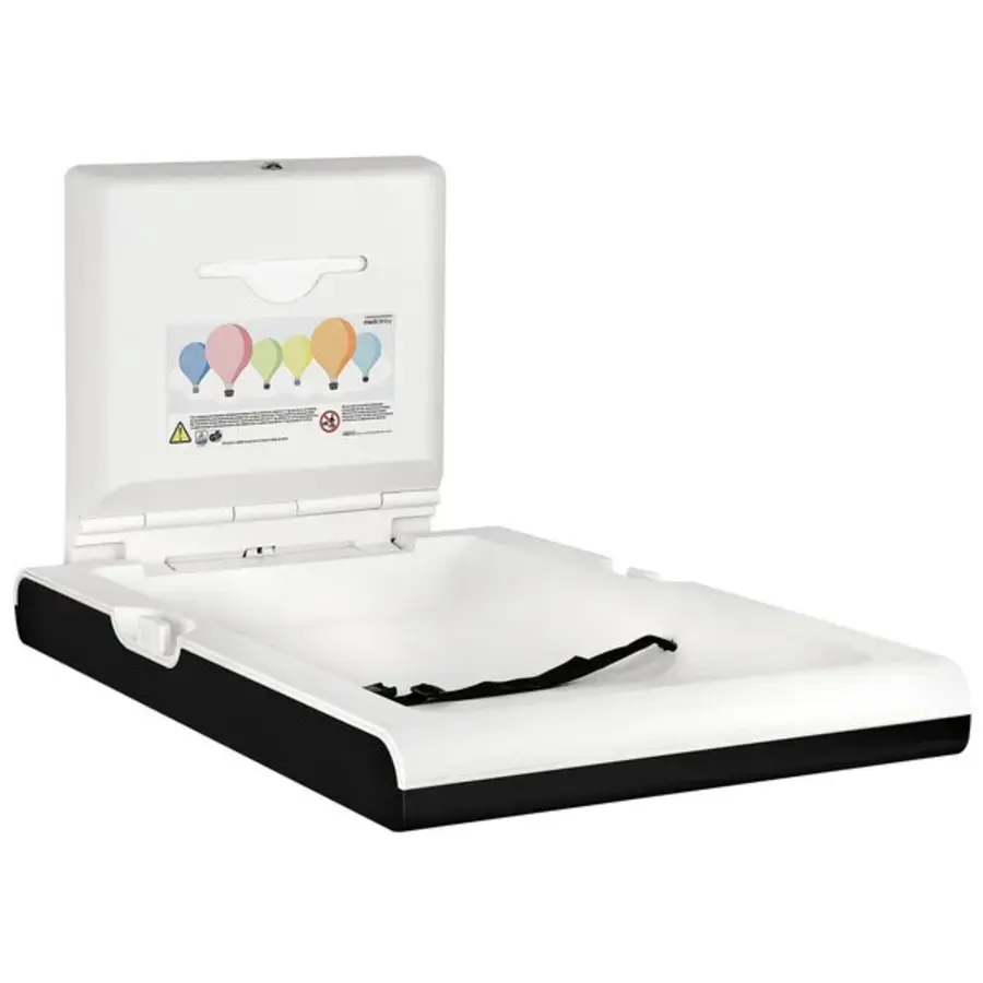 Wickeltisch | mediclinics | SCHWARZ | Klappbar (vertikal) | Antibakteriell | 55 x 10 / 89 x 48 (H) cm