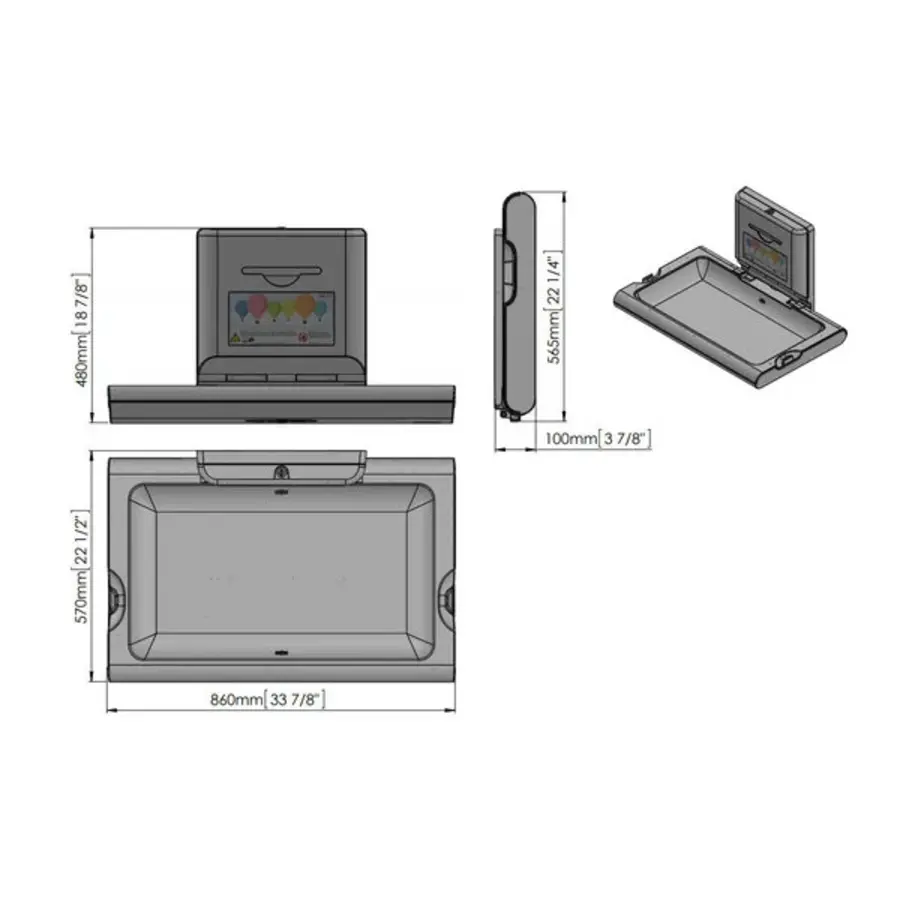 Table à langer | Mediclinics | Acier inoxydable | Pliable (horizontale) | Antibactérienne | 86 x 100 cm / 57 x 48 cm (h)