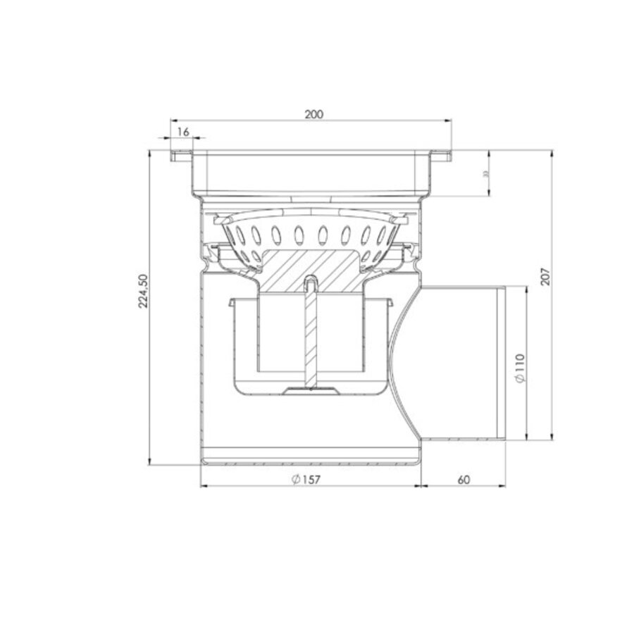 Évacuation | 30 x 30 cm | Sortie latérale | Acier inoxydable 316 | Comprend une poubelle et un piège à odeurs