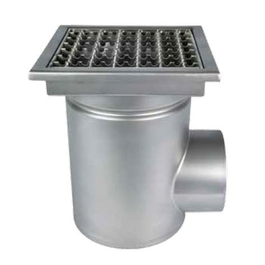 Drain | 30x30cm | Side outlet | Stainless steel 316 | Includes waste basket and odor trap