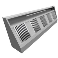 Professionelle Edelstahl-Wandhaube 2400 mm – 900 mm tief, 4 Filter, inklusive Motor und LED.