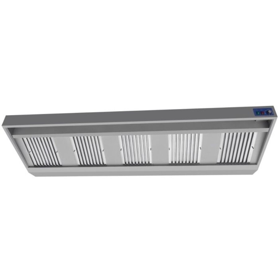 Hotte murale professionnelle en acier inoxydable 1600 mm – 900 mm de profondeur, 3 filtres, moteur et LED inclus.