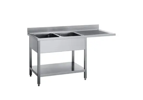  HorecaTraders Sink | With space for a dishwasher | 2 sinks on the left | 160x70x85cm 