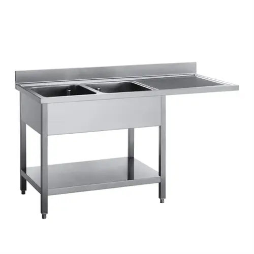  HorecaTraders Sink | With space for a dishwasher | 2 sinks on the left | 160x70x85cm 