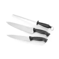 Knife set & sharpening stone | Stainless steel & PP | 2 chef's knives 18/24 cm + sharpening steel 23 cm | Black