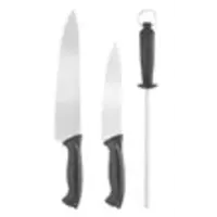 Messerset & Wetzstein | Edelstahl & PP | 2 Kochmesser 18/24 cm + Wetzstahl 23 cm | Schwarz