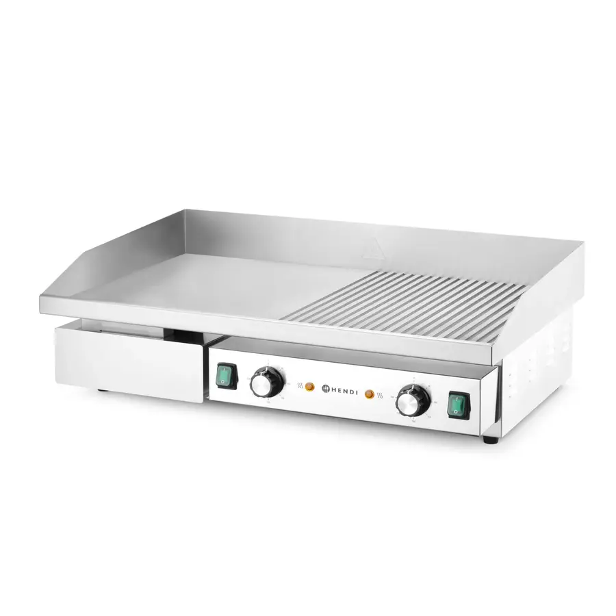 Plaque de cuisson | Moitié plate, moitié striée | Acier trempé | 72 x 46 x (h) 24,1 cm