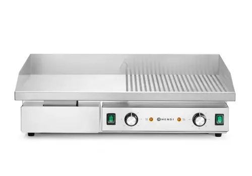  HorecaTraders Bakplaat | Half vlak, half geribbeld | Gehard staal | 72x46x(h)24,1cm 