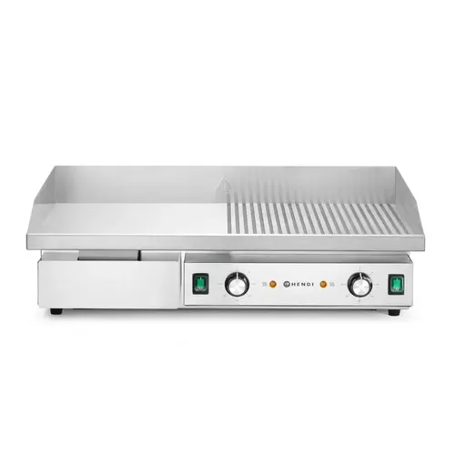  HorecaTraders Plaque de cuisson | Moitié plate, moitié striée | Acier trempé | 72 x 46 x (h) 24,1 cm 
