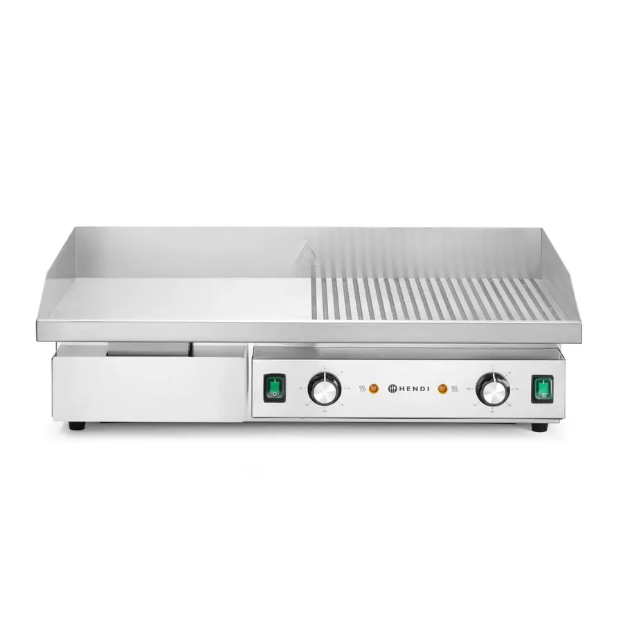 Plaque de cuisson | Moitié plate, moitié striée | Acier trempé | 72 x 46 x (h) 24,1 cm