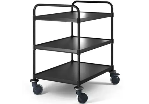  Hupfer Chariot de service | Acier inoxydable | Noir | 3 niveaux | Freiné | 94 x 68,5 x 104,8 (h) cm 