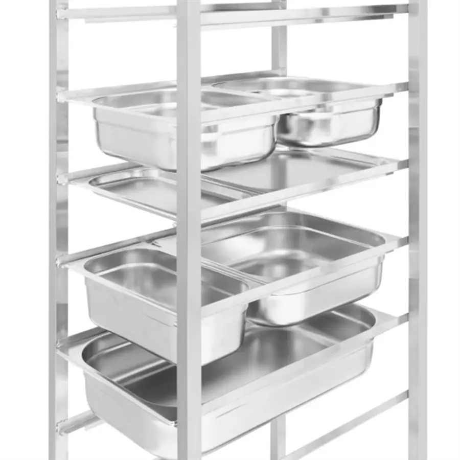 Gastronorm rack trolley stainless steel | 10 levels | 127.5x45 cm | Castors